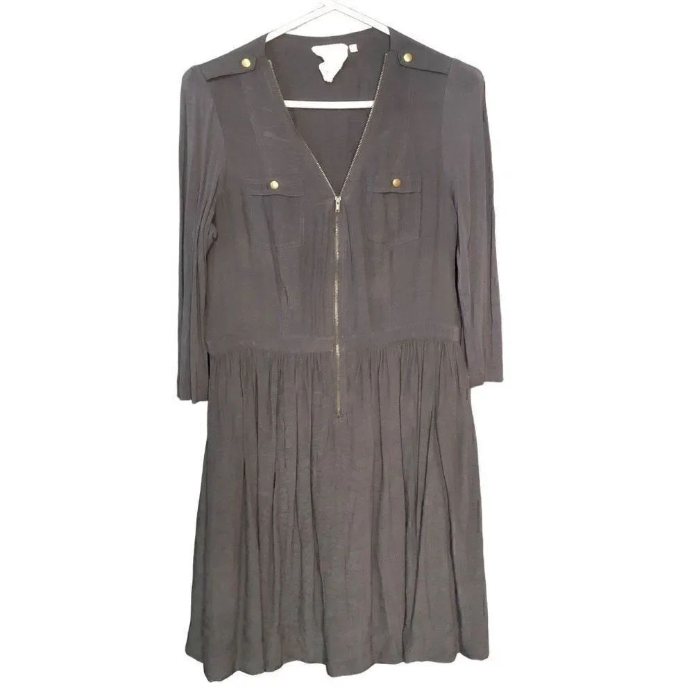Anthropologie Parameter Dress Womens 12 Long Sleeve Gray Minimalist Empire Waist